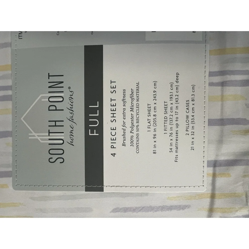South Point Home Fashions Full Sheet Set 4 Piece Yellow Grey Dash 1019729 NEW